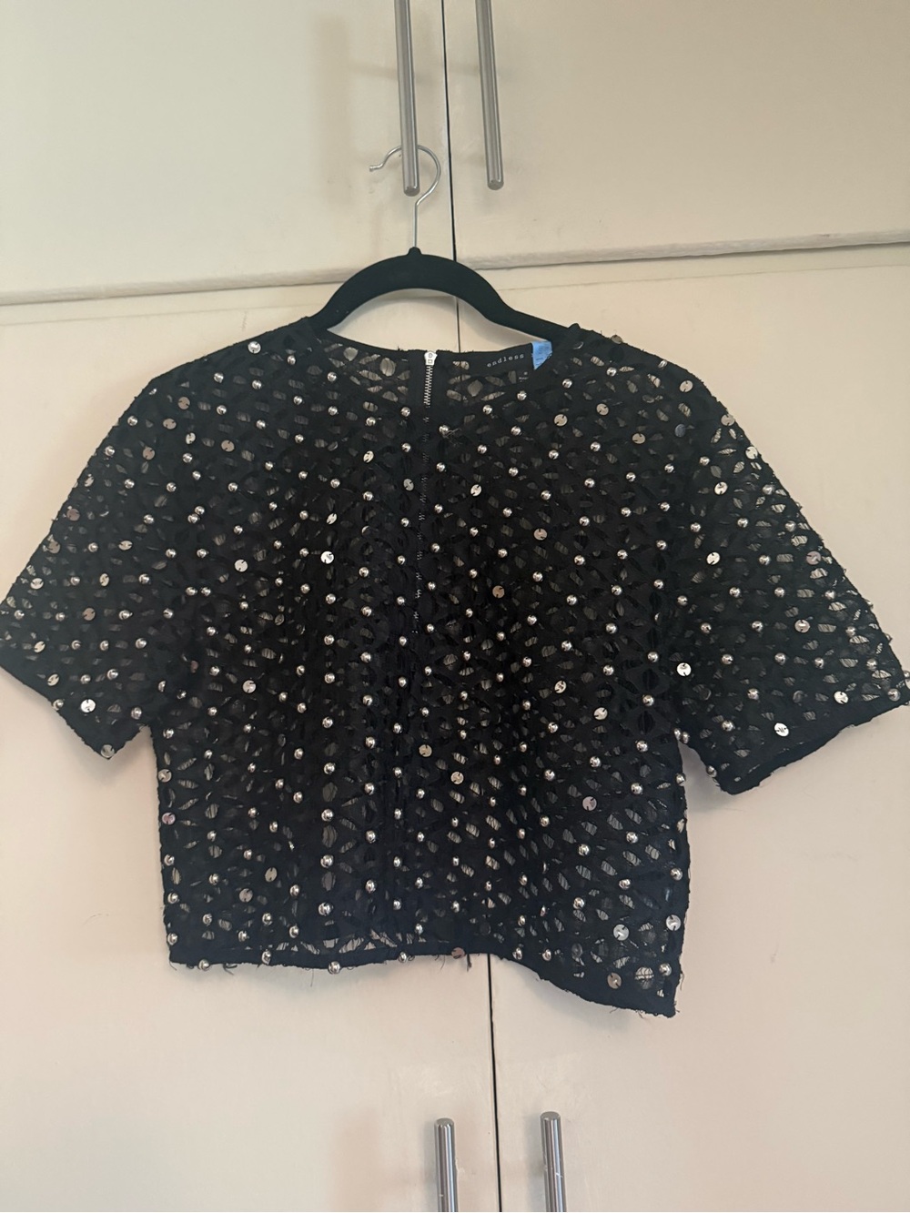 Endless Rose Black studded Cropped Short Sleeve Top